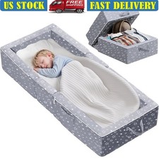Foldable Toddler Travel Bed Portable Crib W/ Safety Guardrails Easy Clean Design