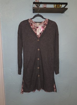 KnitWorks Girl's Size (L) 14½ - 16½ Plus Floral 2 PC Set Midi Dress + Cardigan