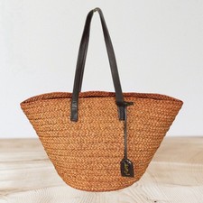 Borsa SAINT LAURENT YSL Rafia Panier Basket con bordo in pelle