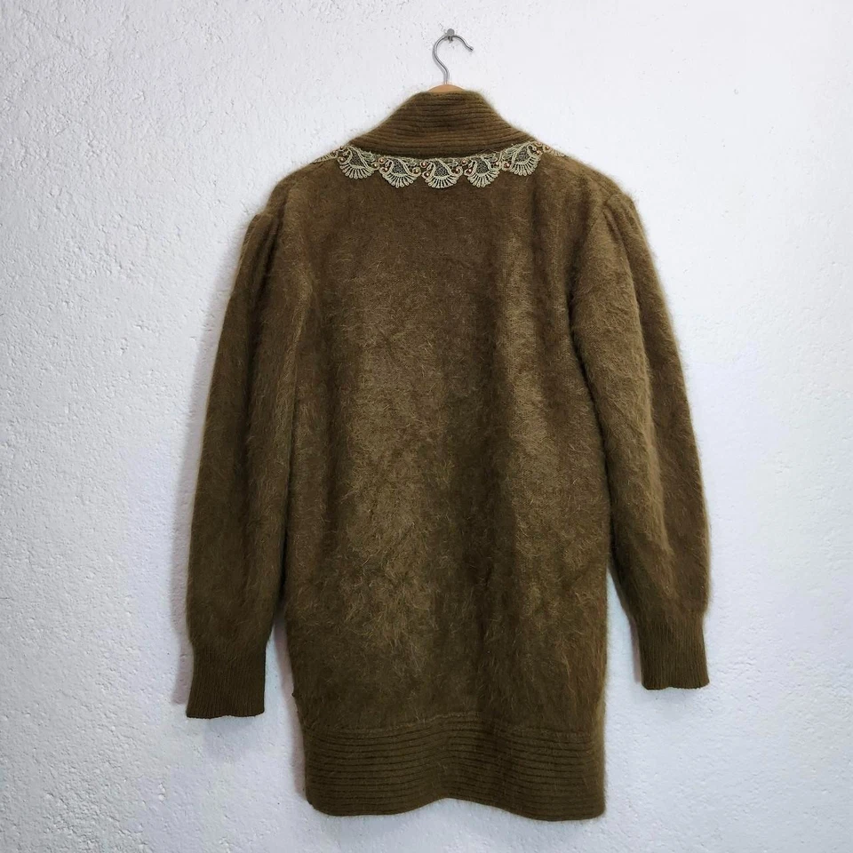 Vintage Belldini Embroidered wool and angora green Cardigan Sweater Coat - Image 3 of 4