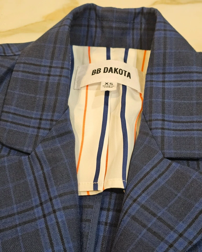 Chaqueta Blazer BB Dakota Azul Escocés Pico Solapa Funcionamiento Puños 1 Botón XS Foto 2 de 4