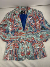 Jones New York Signature Stretch White Blue Red Women Sz 10 Blazer Lined