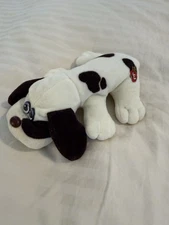 Vintage Pound Puppy White with Brown Spots Puppy Dog 8" Tonka Plush 1985 Red Bow