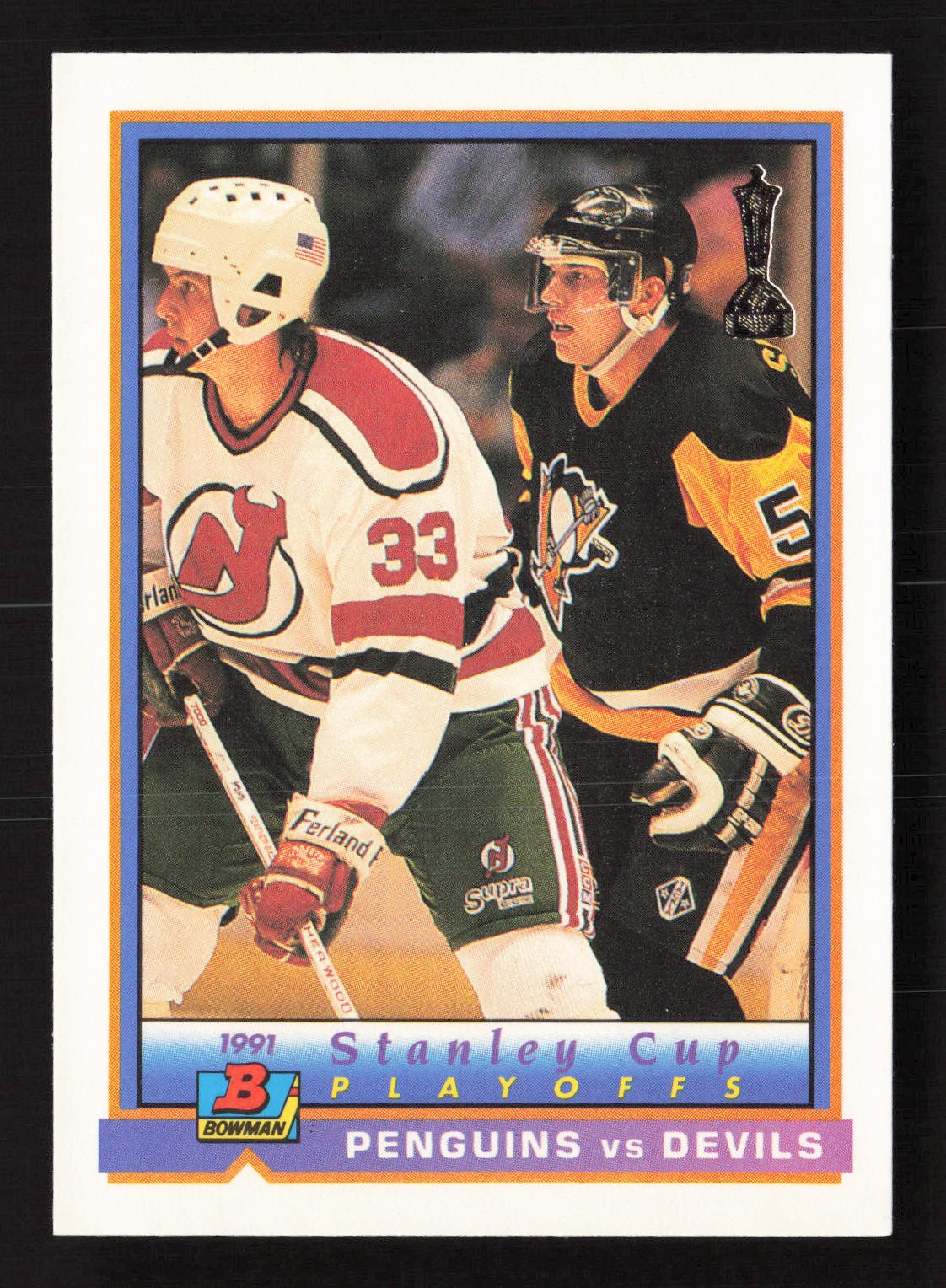1991-92 Bowman #408 Penguins vs Devils C07