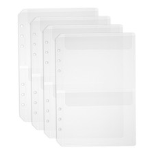 4Pcs A5 Plastic Binder Pockets Clear Pocket Binder Sleeves 2 Hole 1 Flap