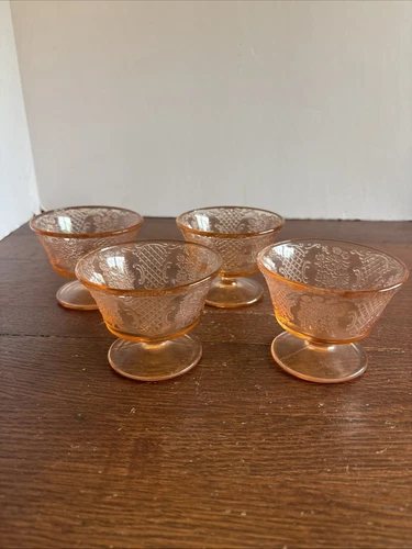 Federal  Glass Normandie Pink Footed Sherbet Glass 1930s Vintage Set Of 4