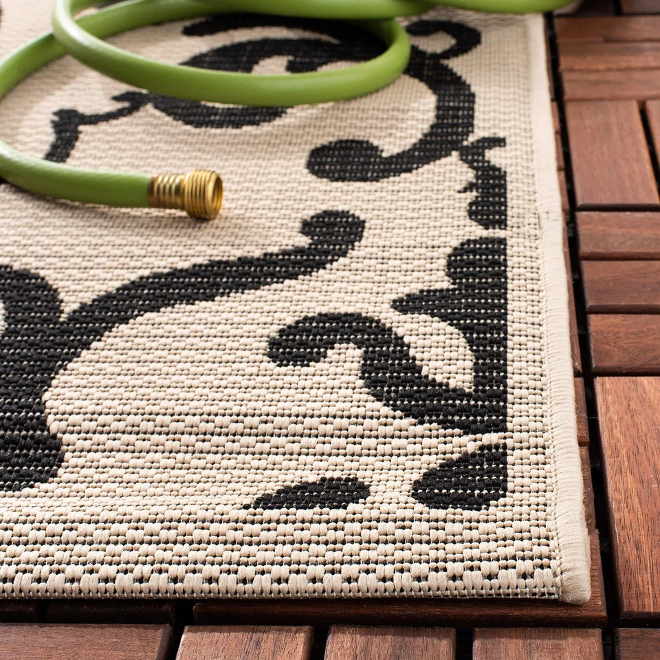 Washable Rug Outdoor Courtyard Collection - 2'3" x 6'7" Runner, Sand & Black,... - Image 3 of 4