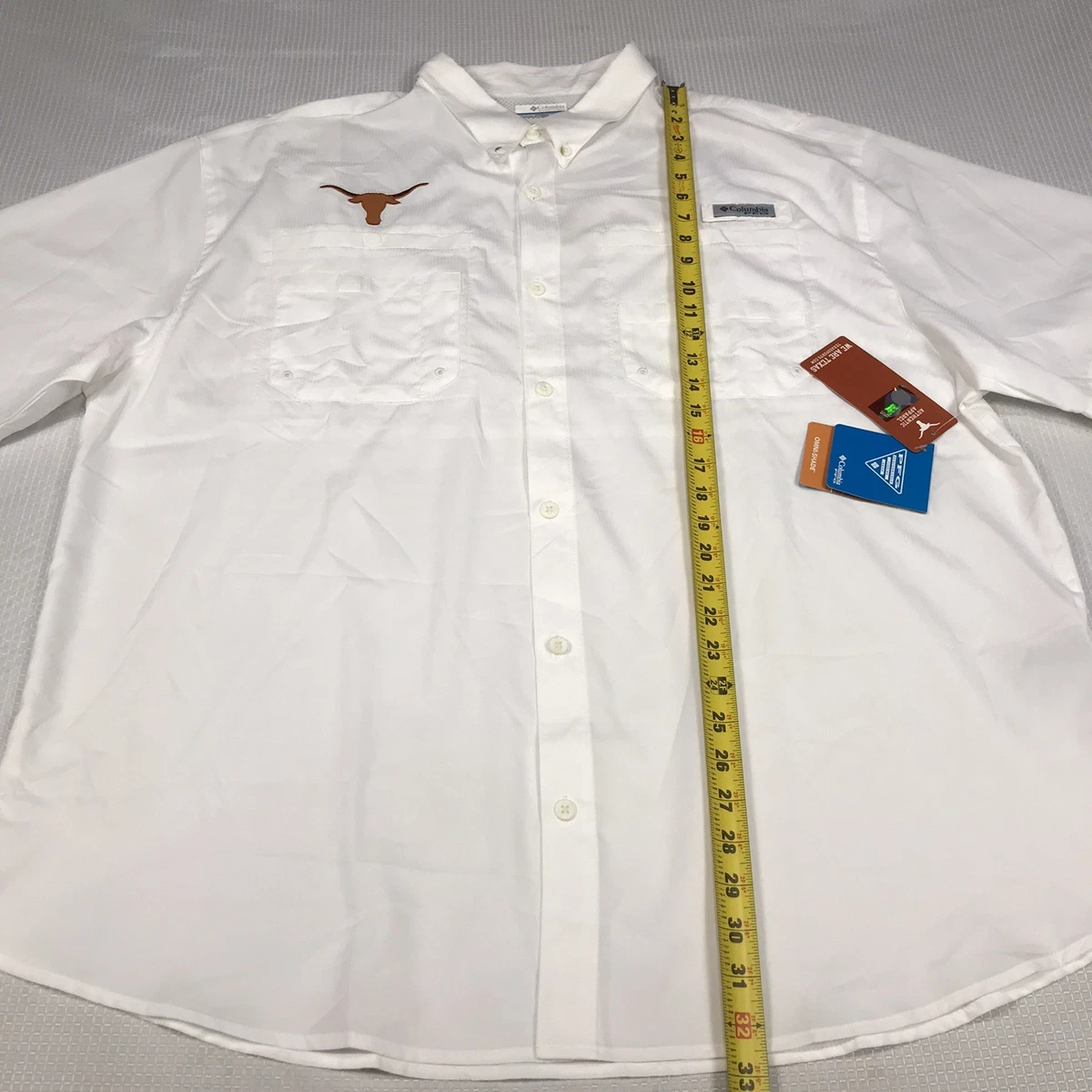 Columbia PFG Texas Longhorns Para Hombres XXL Tamiami Corto S/S Blanco Nuevo con Etiquetas Omni - Tono