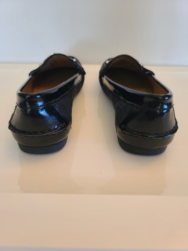 Coach Fortunata 6.5B Loafer Signiture C Black Patent Leather Canvas Flats - Picture 4 of 7