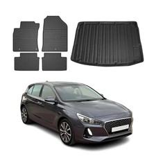 Fußmatten & Kofferraumwanne Set für Hyundai i30 2017-2026 Gummi TPE Schwarz 5x