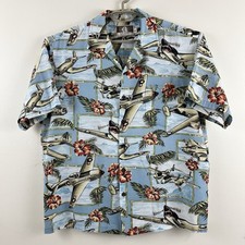 Kalaheo Hawaiian Shirt Mens L WWII Bomber Planes Camp Shirt Made in USA