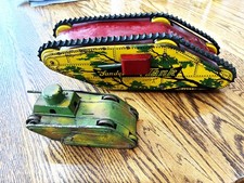 SANDY ANDY Large Tinplate Toy Tank and smaller German Made Tank