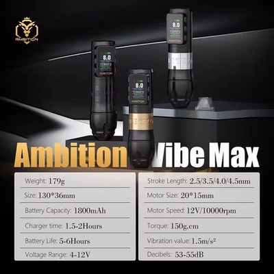 Ambition Vibe Max Full Kit Stroke Wireless Tattoo Pen Machine
