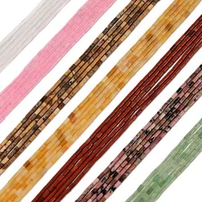 03 Mixed Gemstone Cylinder Tube Shape Beads Size 2x4mm 15'' Strand