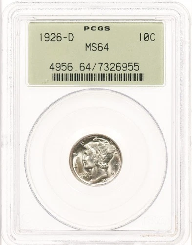 1926-D 10C PCGS MS64 Mercury Silver Dime OGH