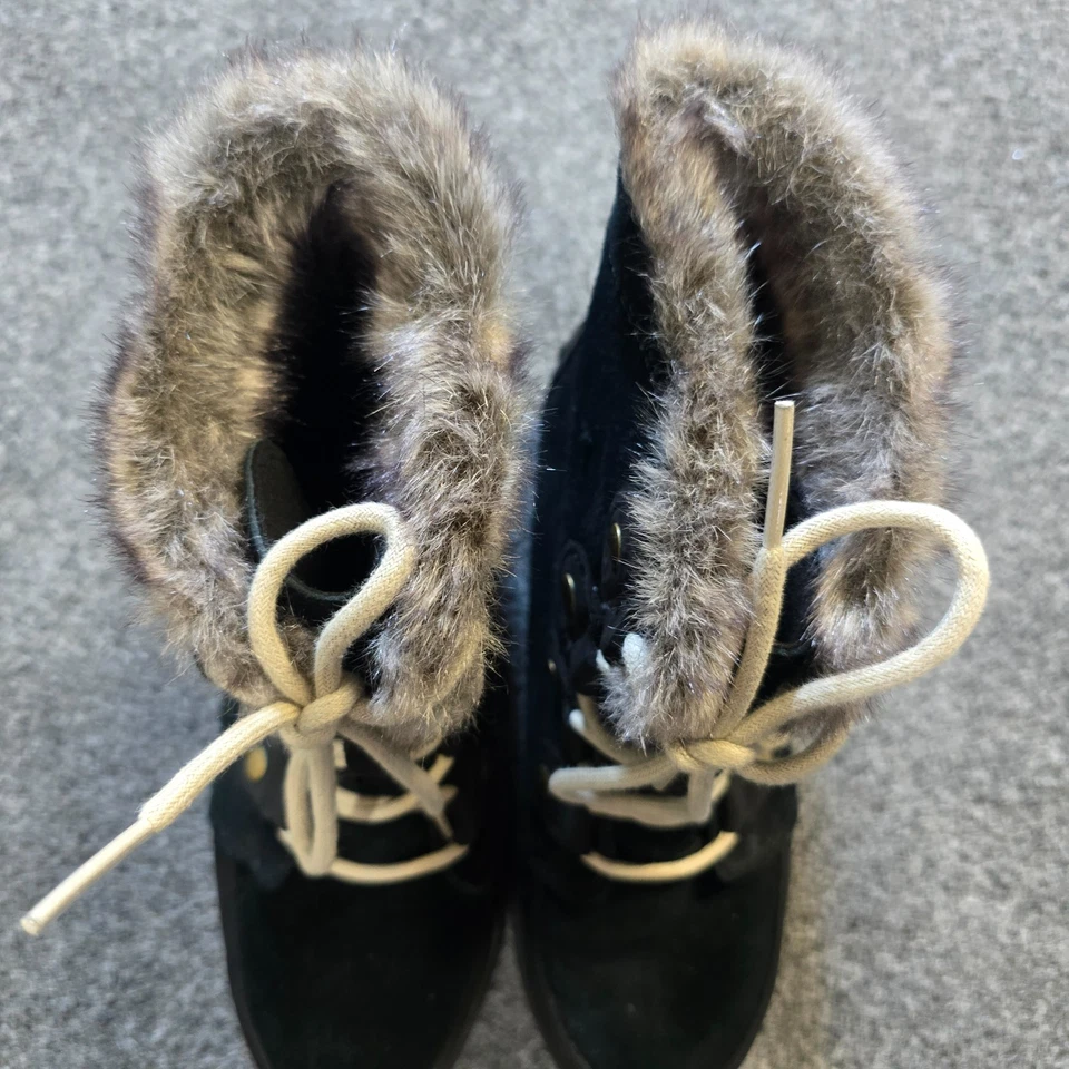 Sorel Boots Womens Size 8 Black Explorer Joan Winter Suede Waterproof Faux Fur - Image 4 of 4
