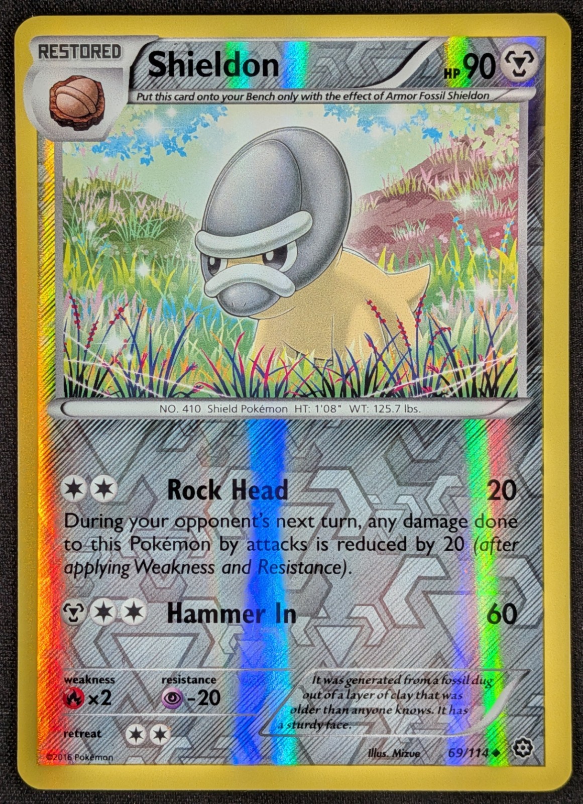 Shieldon 2016 XY Steam Siege Reverse Holo Pokemon Card 69/114 (NM)