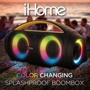 Bluetooth Boombox Speaker w/ FM Radio, LED Lights Remote Splash-Proof Portable