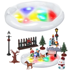 Christmas Village Sets Ice Skating Pond with LED Lights Christmas Miniature F...