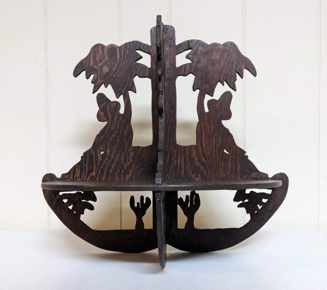 Vintage Southwestern Style Ornate Wood Flat Wall Shelf Catus 14" H X 15" W