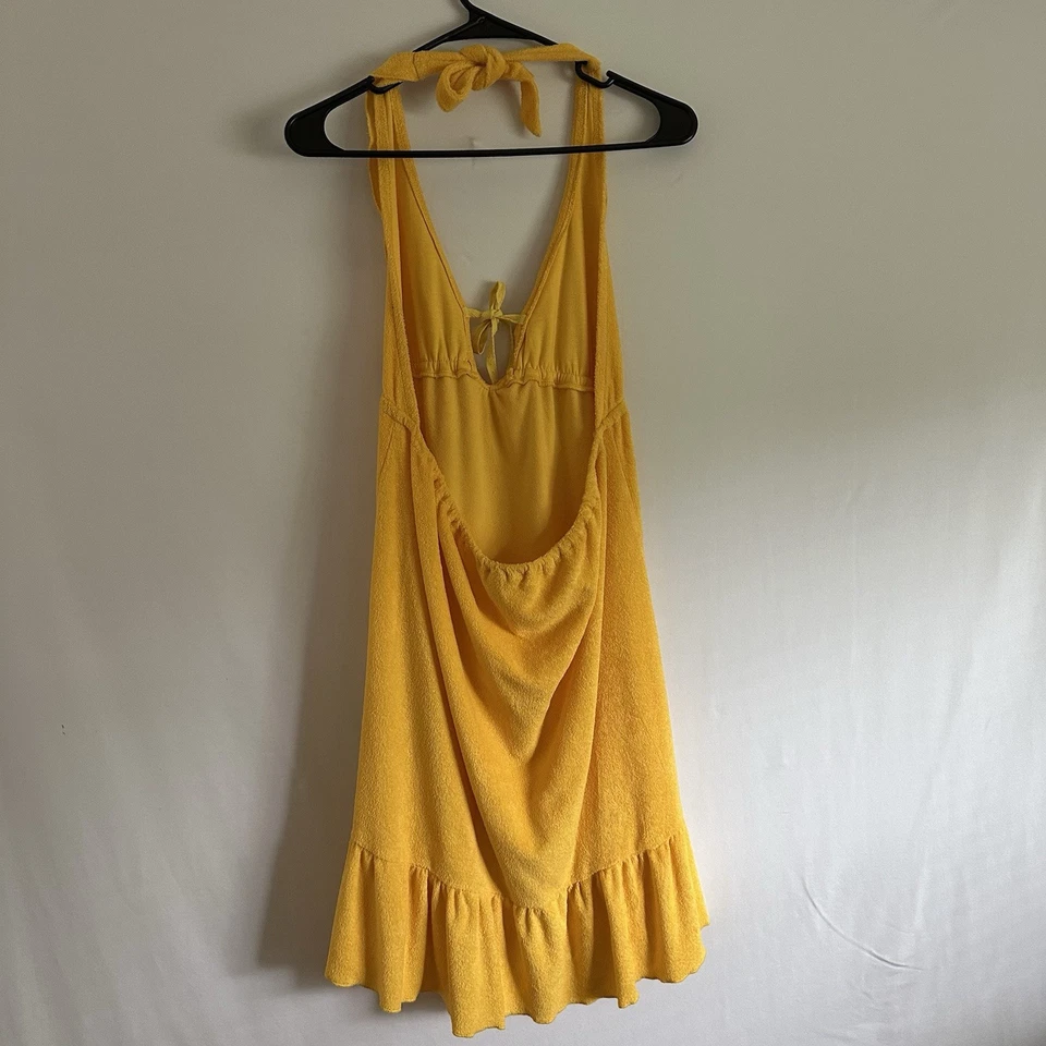 Polo Assn. Vestido halter de rizo Y2K para cubrir oro amarillo bordado playa Foto 2 de 4