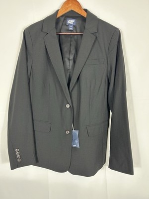 Lands  End Womens Blazer Size 14 Black Lined One Button Career Work Corpcore NWT