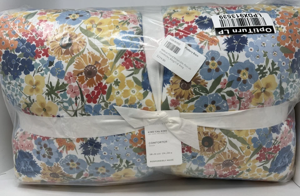 Nuevo Edredón Pottery Barn Willow Floral Reversible Percal King y 2 Fundas King Foto 3 de 3