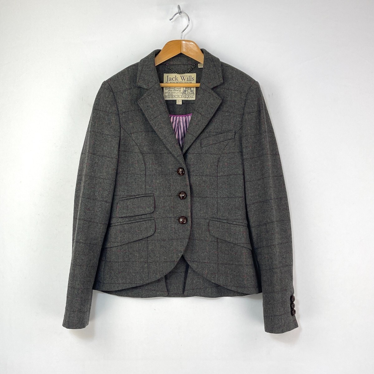 Jack Wills Tweed Jacket Womens 8 Green Check Wool Fox Country