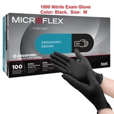 1000 Ansell Nitrile Exam Gloves Microflex MidKnight Touch BLACK 93-734 MEDIUM