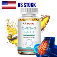 2500mg Omega 3 Fish Oil Capsules Triple Strength EPA DHA, Burp-Less 120 Capsules