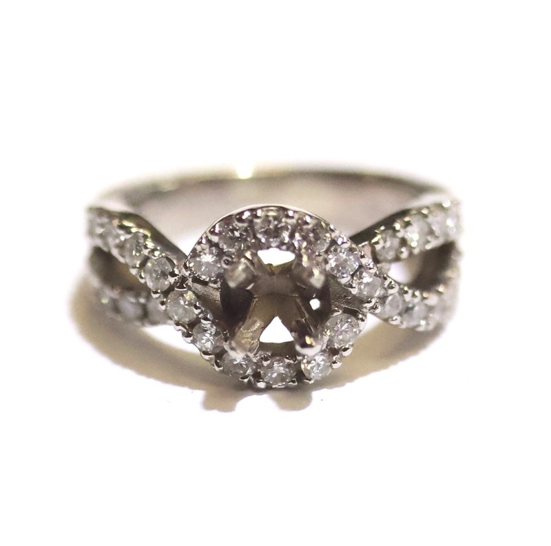 14k white gold .60ct round halo diamond ring semi mount mounting 5.4g 4.5mm