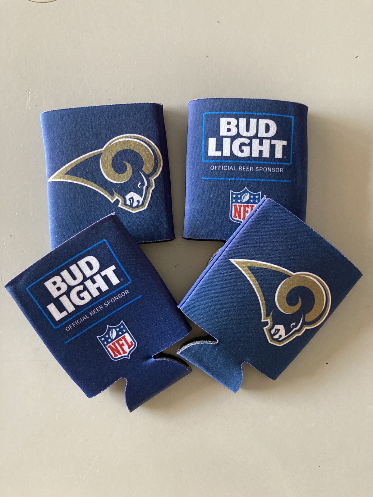 NEW (4) Bud Light Rams NFL Football Beer Koozie Coolie Coozie Bottle