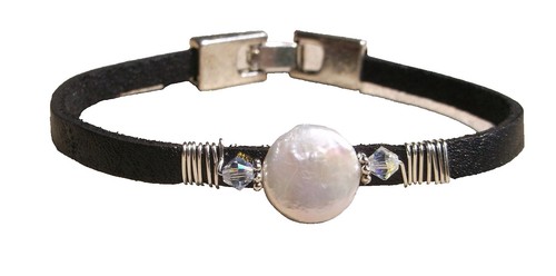 Handcrafted Red Braided Leather & White Pearl Bracelet With  display picture 1