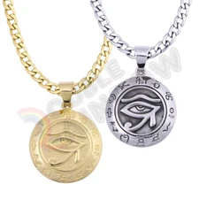 Egypt Medallion Eye of Horus Men Stainless Steel Necklace Pendant Chain*P215