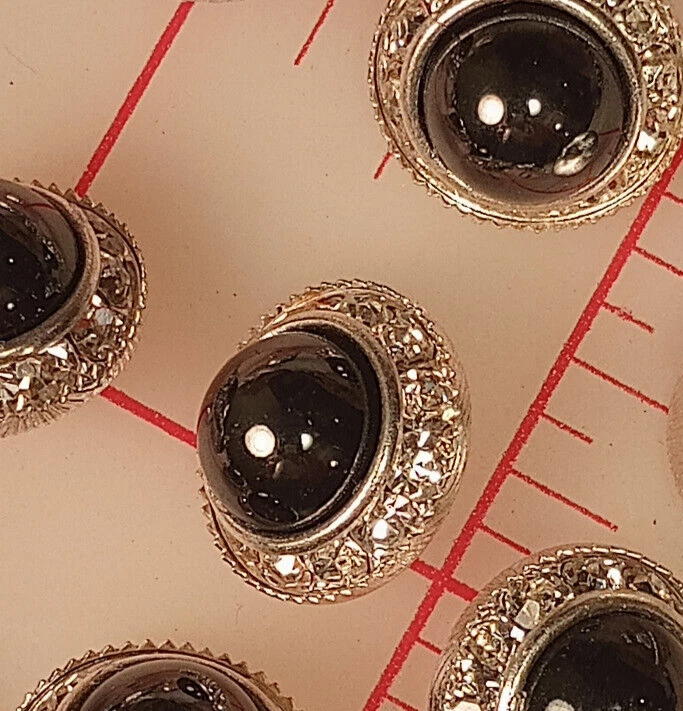 5 Czech Crystal Rhinestone Shank Buttons Hematite (Off Black) Glass Center 5/8" - Image 4 of 4