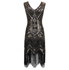V-neck 1920's Dress Great Gatsby Costume Evening Party Sequin Tassel Flapper
