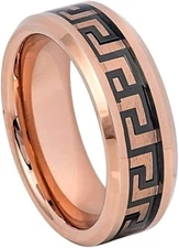 8mm Tungsten Carbide Rose Gold IP High Polished Beveled Edge Wedding Band Ring