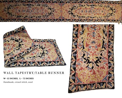 VTG Handmade Crewel Chain Stitch Wall Hanging Tapestry Table Runner ...