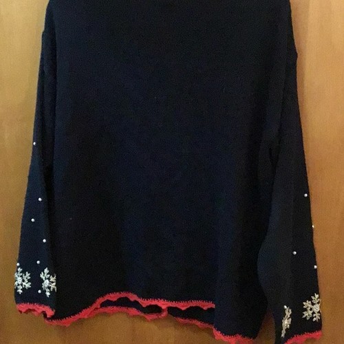 Vintage Hasting & Smith Embellished Christmas Sweater Santa Faces~Size M - Picture 3 of 7