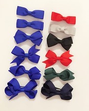 6 PIECE SET Girls Small Hair Bows Clips Grosgrain Ribbon School Uniform Colours