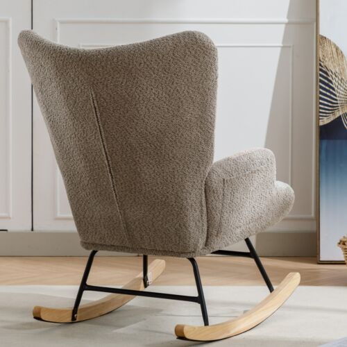 Modern Patchwork Accent Chair with Solid Wood Armrest and Feet, Mid-Century Mode - Picture 8 of 24