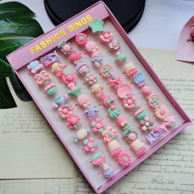 Children Cartoon Rings - Jelly Color Finger Ring Resin Charm Jewelry 20Pcs Set