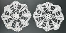 Vintage Handmade Crochet White Floral Open Lace Edge Doily 8 Inch Set Of 2