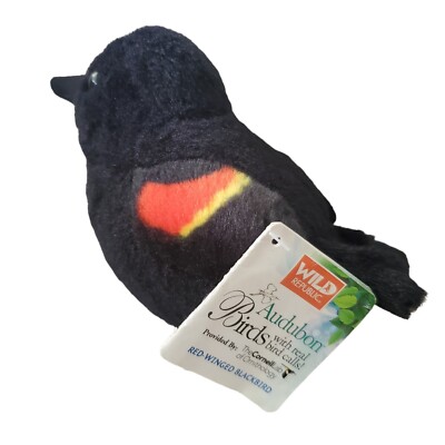 NWT Wild Republic Red Winged Black Bird Audubon Stuffed Plush Toy W/ Sound 7''