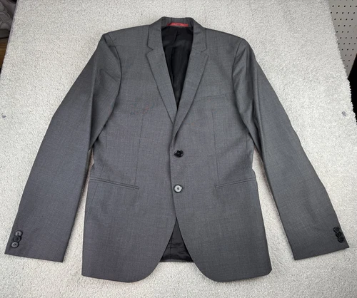 Hugo Boss Blazer Jacket 36R Men Super 100 Gray Black Wool 2 Buttons Single Vent
