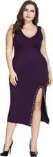 Plus Size Sleeveless V-Neck Sheath Split Midi Dress for any Party Purple Size-26