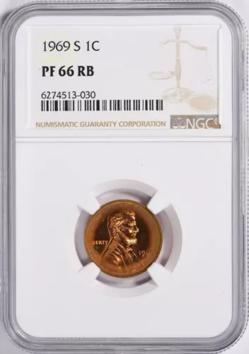 1969-S Lincoln Memorial Cent NGC Pf-66 RB Toned