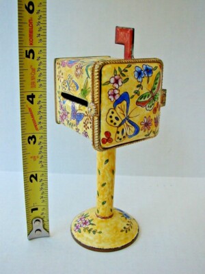 Empress Arts Trinket Box Hinged Mailbox on Post Floral Butterflies USA 2000