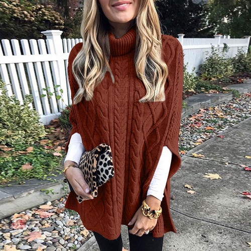 Poncho Suéter Cuello Alto Para Mujer Moda Grueso Tejido Capa Envoltura Suéteres Jerséis - Imagen 18 de 20