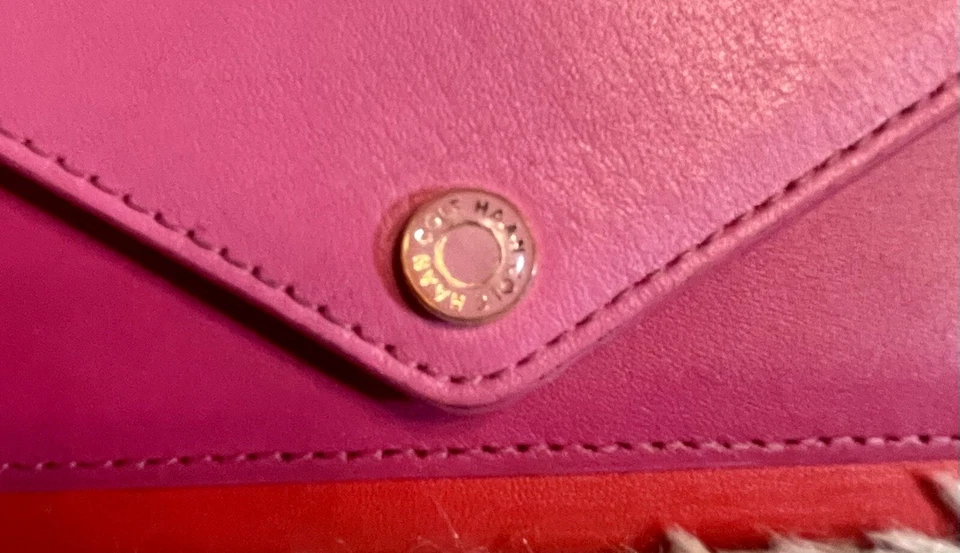 Vintage COLE HAAN Pink & Red Leather Flap Trifold Envelope Wallet - Image 3 of 4